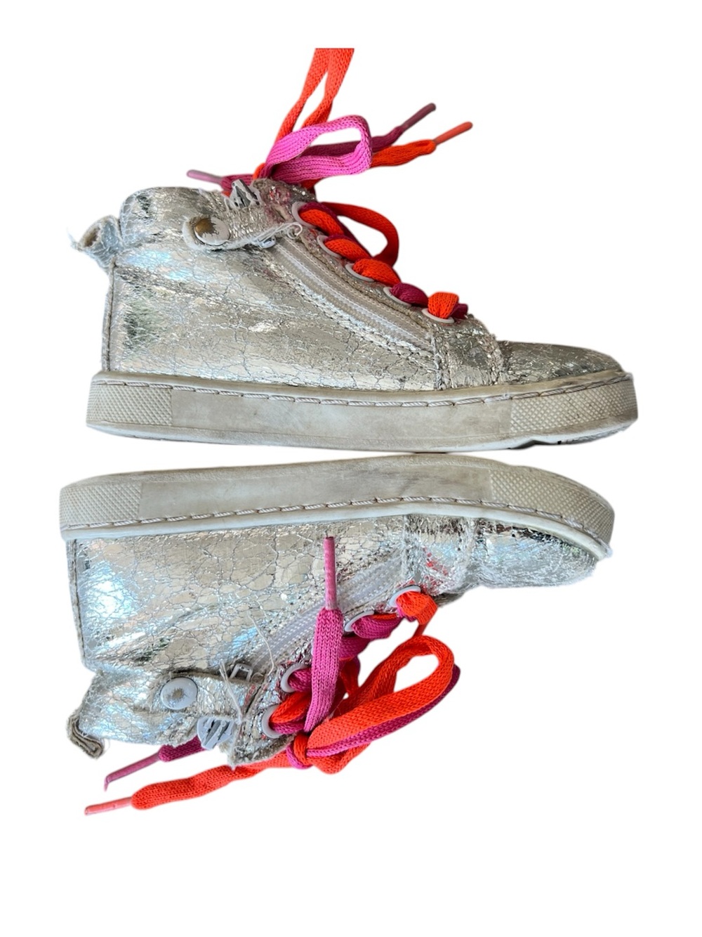 NATURINO Toddler Kids Silver Metallic High-Top Sneakers with Pink & Orange Laces
